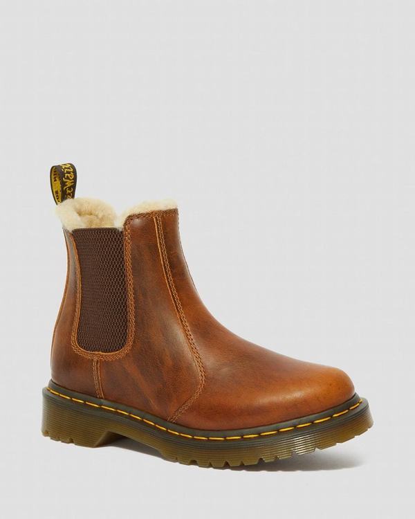 Dr Martens Dámské Chelsea Boty Fur-lined 2976 Leonore Orleans Hnědé, CZ-398167